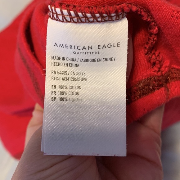 American eagle size small red mock neck long sleeve crop tshirt pointelle knit - Picture 6 of 9